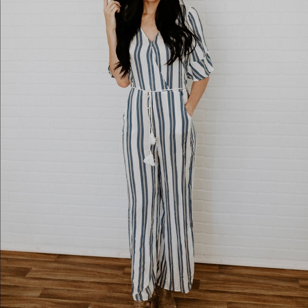 Stripe Bell Sleeve Jumpsuit